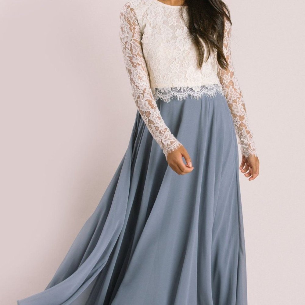 Morning Lavender Petite Amelia Full Skirt Maxi Skirt - Slate